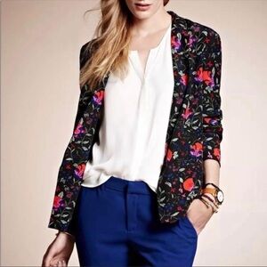 Joie Blazer Extra Small Black Floral 100% Silk One Button Collared Lightweight